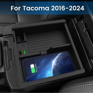 CarQiWireless for Toyota Tacoma Accessories 2016-2022 2023 2024,Wireless Charger & Center Console Organizer Tray for Toyota Tacoma 2016 2017 2018 2019 2020 2021-2023 2024 TRD PRO Offroad Trail Truck