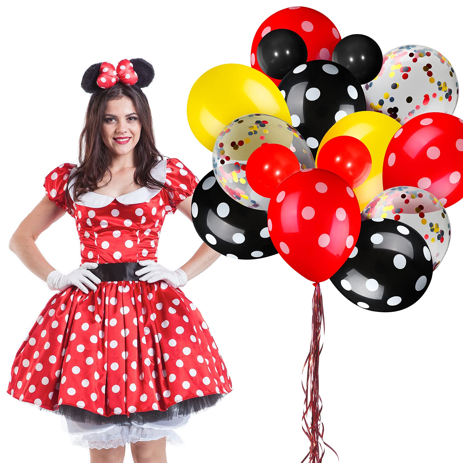 75 Pieces Mouse Color Balloons Confetti Balloons Polka Dot Balloons Latex Party Balloons Balloon Garland for Halloween Baby Shower Wedding Mouse Birthday Party Decorations Supplies (Red-Black-Yellow)