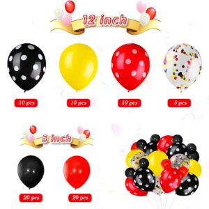 75 Pieces Mouse Color Balloons Confetti Balloons Polka Dot Balloons Latex Party Balloons Balloon Garland for Halloween Baby Shower Wedding Mouse Birthday Party Decorations Supplies (Red-Black-Yellow)