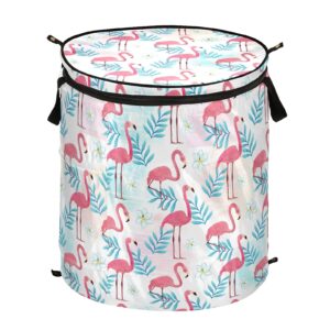 xigua flamingo round laundry basket with lid, waterproof clothes toy storage basket nursery hamper with handles for laundry room, bathroom, bedroom, dorm, kids room