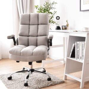 powerstone ergonomic office chair big and tall high-back executive computer desk chair upholstered comfortable home office chair with flip-up arms 400 lbs, beige