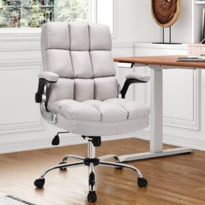 POWERSTONE Ergonomic Office Chair Big and Tall High-Back Executive Computer Desk Chair Upholstered Comfortable Home Office Chair with Flip-up Arms 400 LBS, Beige