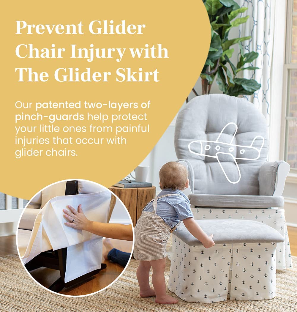 Glider Skirt, Universal Fit Safety Skirt for Glider Chair and Ottoman for Nursery, Baby Proofing Pinch Guard, Glider Chair and Ottoman Sold Separately, Safe Harbor Anchor Style