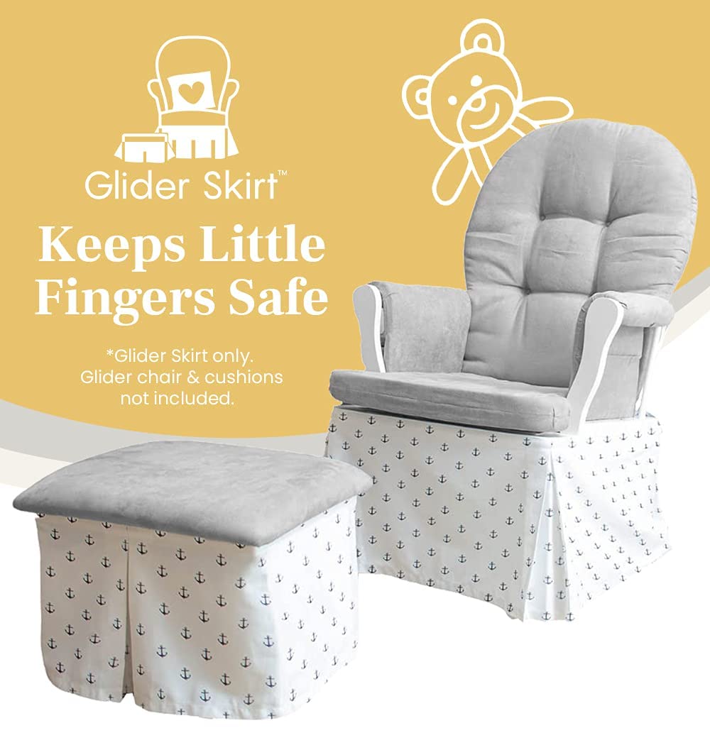 Glider Skirt, Universal Fit Safety Skirt for Glider Chair and Ottoman for Nursery, Baby Proofing Pinch Guard, Glider Chair and Ottoman Sold Separately, Safe Harbor Anchor Style