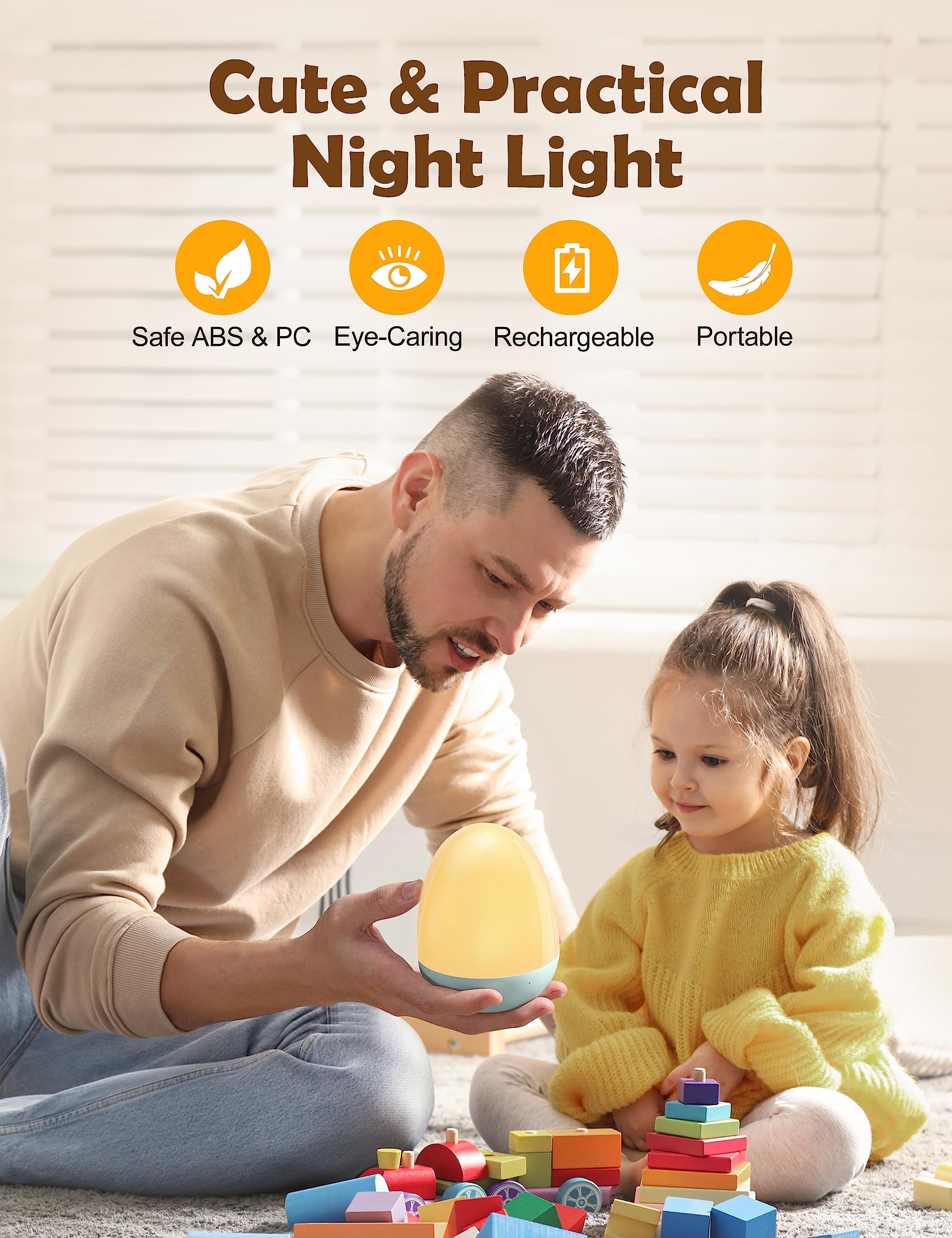 JolyWell Night Lights for Kids with Stable Charging Pad, Touch Control&Timer Setting, ABS+PC Baby Egg Lamp for Breastfeeding，Blue