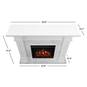 BOWERY HILL Solid Wood Electric Fireplace with Mantel, Remote Control, Power Cord and Hardware, Adjustable Thermostat, Assembly Required, in White Marble Finish