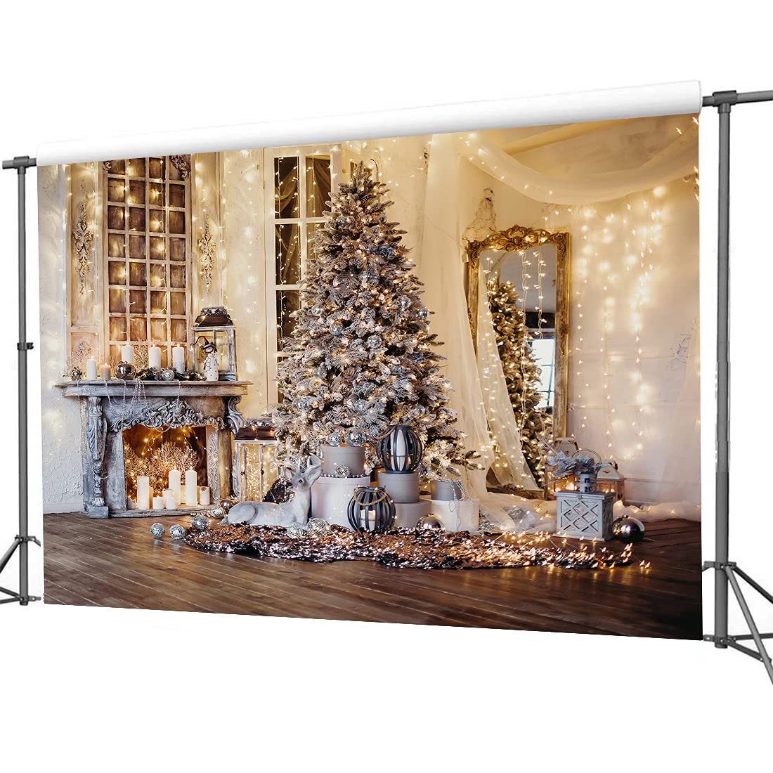 Dudaacvt 7x5ft Christmas Backdrops Christmas Tree Photography Backdrops Christmas Fireplace Photo Backdrop Christmas Party Decoration Banner