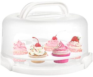 yesland cake carrier with collapsible handle - white cake container and holder with lid - portable plastic round cake cover for 10 inch cake, pies, cookies, nuts, muffins, cupcakes and fruit