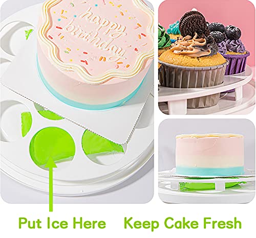 Yesland Cake Carrier with Collapsible Handle - White Cake Container and Holder with Lid - Portable Plastic Round Cake Cover for 10 inch Cake, Pies, Cookies, Nuts, Muffins, Cupcakes and Fruit