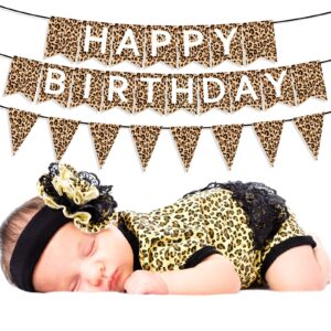 Leopard Print Happy Birthday Banner, Cheetah Print Pennant Banner, Cheetah Birthday Decorations, Cheetah Party Decorations, Jungle Safari Animal Print Baby Shower Theme Birthday Party Supplies