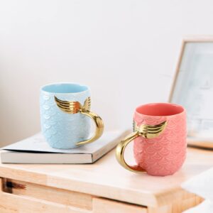 Youeon 2 Pack 15 Oz Mermaid Mugs with Gold Tail Handle, Cute Coffee Mugs with Gift Box, Ceramic Mug Set, Big Tea Cup, Gift Mugs for Men, Women, Kids, Birthday, Valentine, Wedding