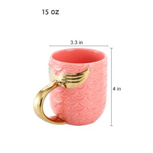 Youeon 2 Pack 15 Oz Mermaid Mugs with Gold Tail Handle, Cute Coffee Mugs with Gift Box, Ceramic Mug Set, Big Tea Cup, Gift Mugs for Men, Women, Kids, Birthday, Valentine, Wedding