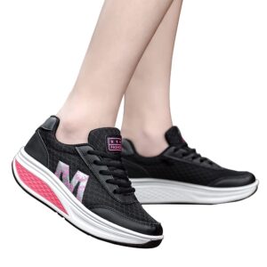 CN-Porter Women's Fashion Sneakers Lace Up Breathable Casual Waking Shoes Black, 9.5