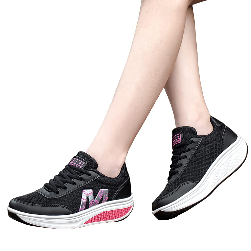 CN-Porter Women's Fashion Sneakers Lace Up Breathable Casual Waking Shoes Black, 9.5