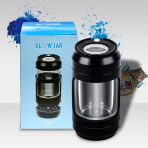 storage jar with herb grinder led light up, herb containers with 8x magnifying viewing jar portable, storage and grinding in one keep herbs dry and fresh (black)