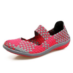 joyvip womens woven elastic ballet dance flats handmade slip on sneakers summer shoes rose red 9