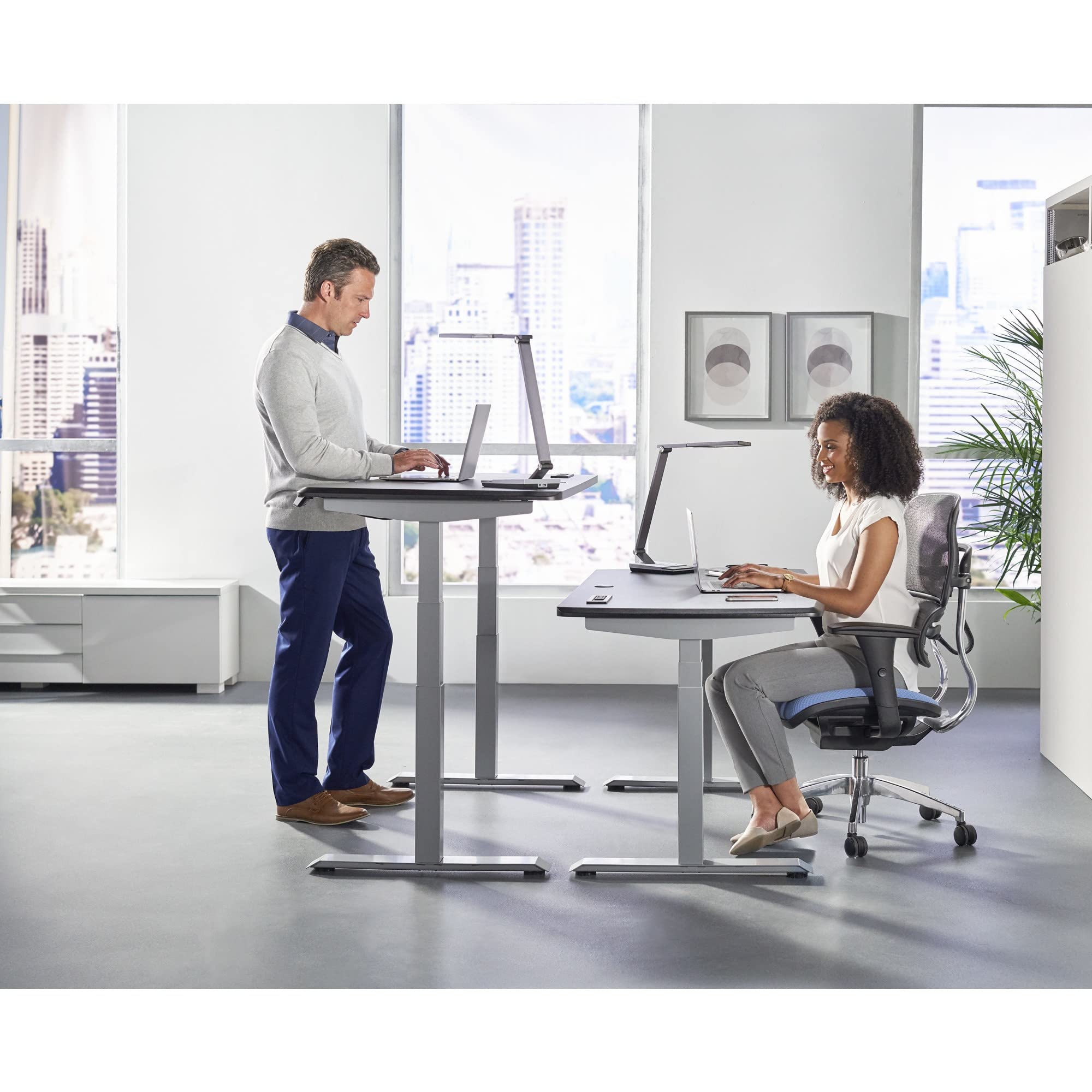 WorkPro® Electric 60"W Height-Adjustable Standing Desk with Wireless Charging, Black