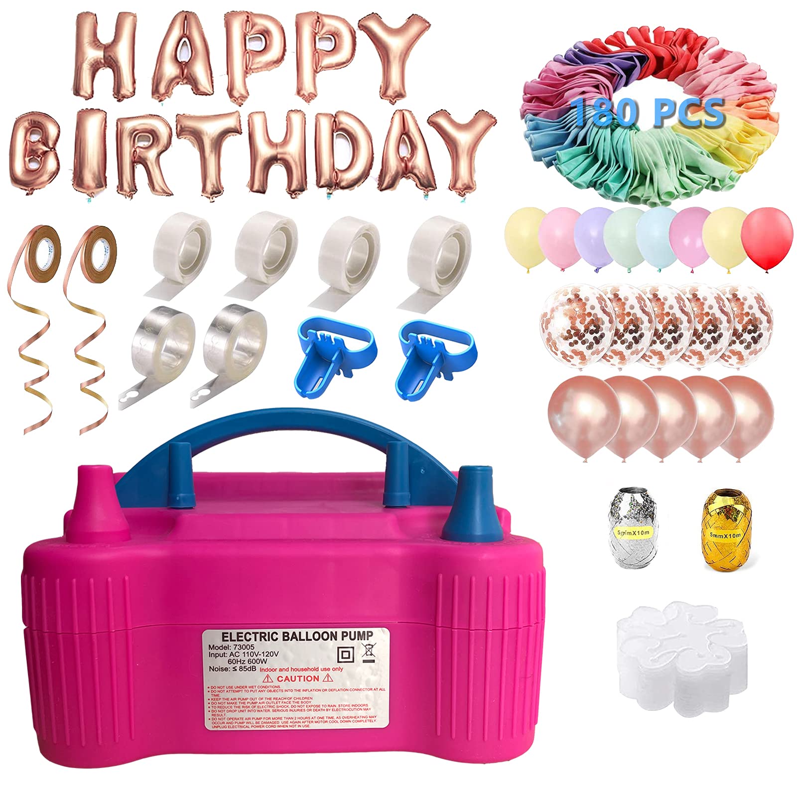 Balloon Pump,226 PCS TIFUNMYSI Electric Balloon Pump Kit,Balloon Inflator 600W Balloon Air Pump Portable Dual Nozzles Balloon Machine with 190 Balloons for Party Wedding Birthday Festival Decoration