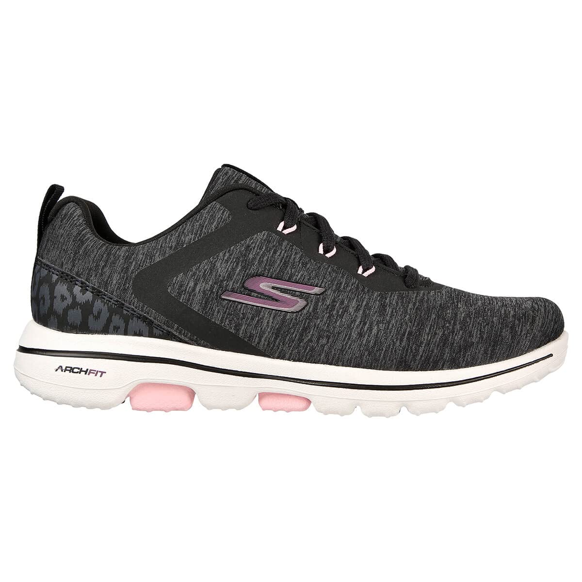 Skechers Women's Go Walk 5 Arch Fit Golf Shoe Sneaker, Black/Pink, 8.5