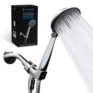sparkpod high pressure 3-function handheld shower head with 5 ft. hose and bracket - 3.75" wide angle rain, massage & full body spray modes - 1-min installation (luxury polished chrome)