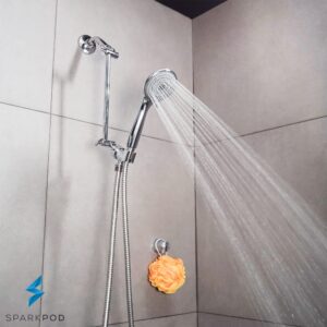 SparkPod High Pressure 3-Function Handheld Shower Head with 5 ft. Hose and Bracket - 3.75" Wide Angle Rain, Massage & Full Body Spray Modes - 1-Min Installation (Luxury Polished Chrome)