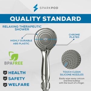 SparkPod High Pressure 3-Function Handheld Shower Head with 5 ft. Hose and Bracket - 3.75" Wide Angle Rain, Massage & Full Body Spray Modes - 1-Min Installation (Luxury Polished Chrome)