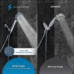 SparkPod High Pressure 3-Function Handheld Shower Head with 5 ft. Hose and Bracket - 3.75" Wide Angle Rain, Massage & Full Body Spray Modes - 1-Min Installation (Luxury Polished Chrome)