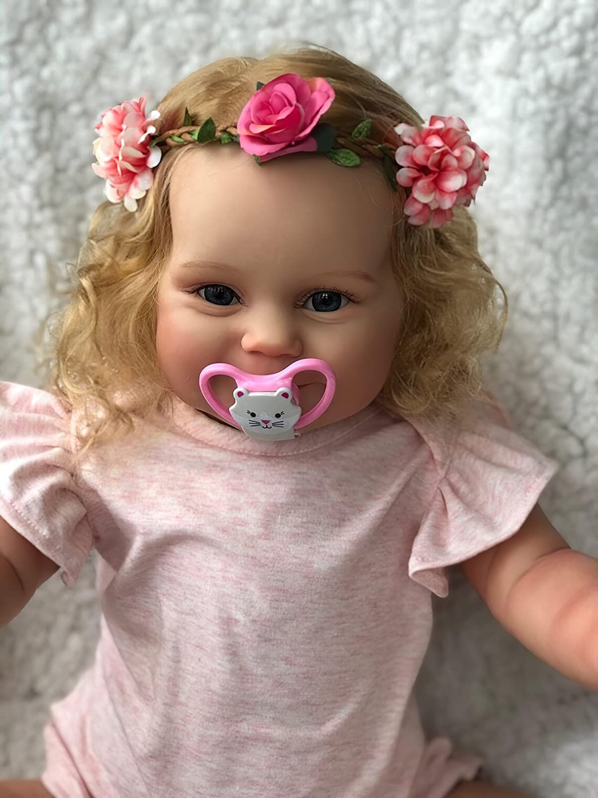 Wamdoll 50CM/60CM Realistic Sweet Face Detailed Painting Blonde Hair Smiling Reborn Toddler Newborn Baby Girl Doll Handcrafted in Silicone Vinyl That Look Real and Feel Real