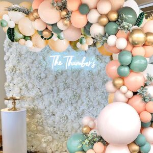 140Pcs Sage Green Peach Blush Pink Balloon Garland Arch Kit for Baby Bridal Shower Wedding Jungle Safari Theme Birthday Party Decorations