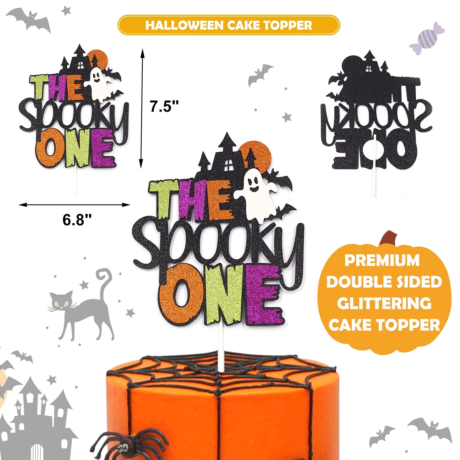 Halloween First Birthday Highchair Banner Orange Purple Green Halloween Themed Birthday Party Decorations Baby 1st Birthday Decors Bat Spider Web Spooky One Birthday Hat Cake Topper Photo Props Sets