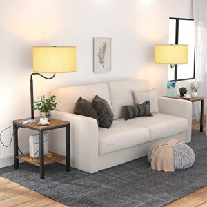 LityMax LED Floor Lamp with Table - Rustic End Table with USB Charging Port, Power Outlet, Bedside Nightstand Shelves, Side Table with Reading Standing Light for Living Room, Bedroom, Bulb Included