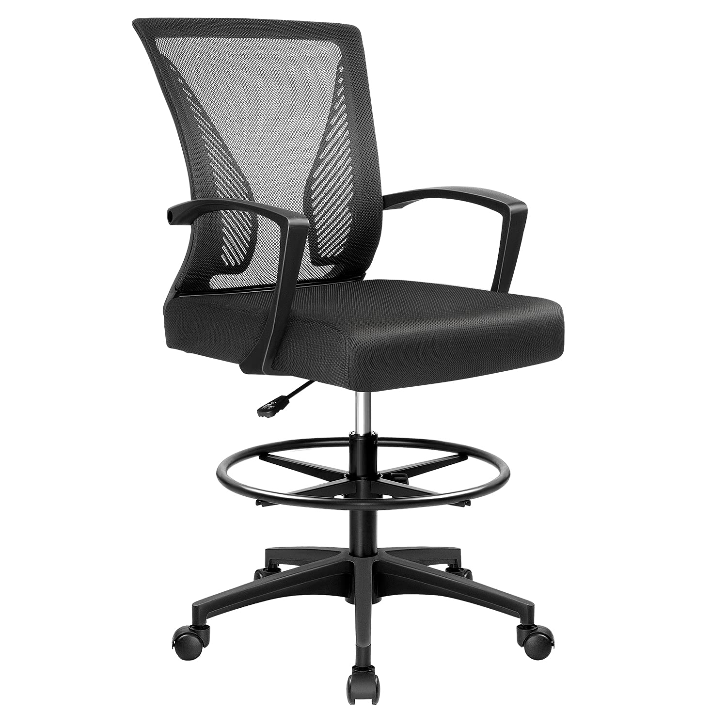 Furmax Drafting Chair Tall Office Chair with Ergonomic Back Drafting Table Chair Adjustable Standing Desk Chair with Footrest Ring and Arms