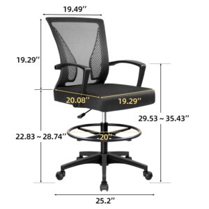 Furmax Drafting Chair Tall Office Chair with Ergonomic Back Drafting Table Chair Adjustable Standing Desk Chair with Footrest Ring and Arms