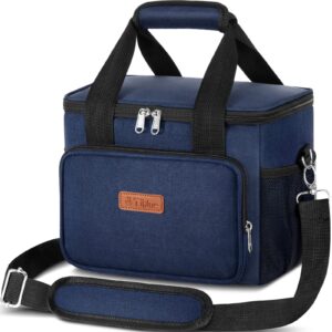 tiblue insulated reusable lunch box for office work school picnic beach, leakproof freezable cooler bag with adjustable shoulder strap (medium, dark blue)