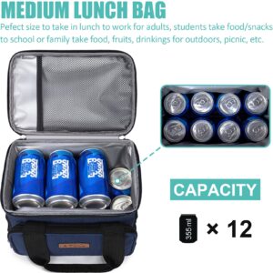 Tiblue Insulated Reusable Lunch Box for Office Work School Picnic Beach, Leakproof Freezable Cooler Bag with Adjustable Shoulder Strap (Medium, Dark Blue)