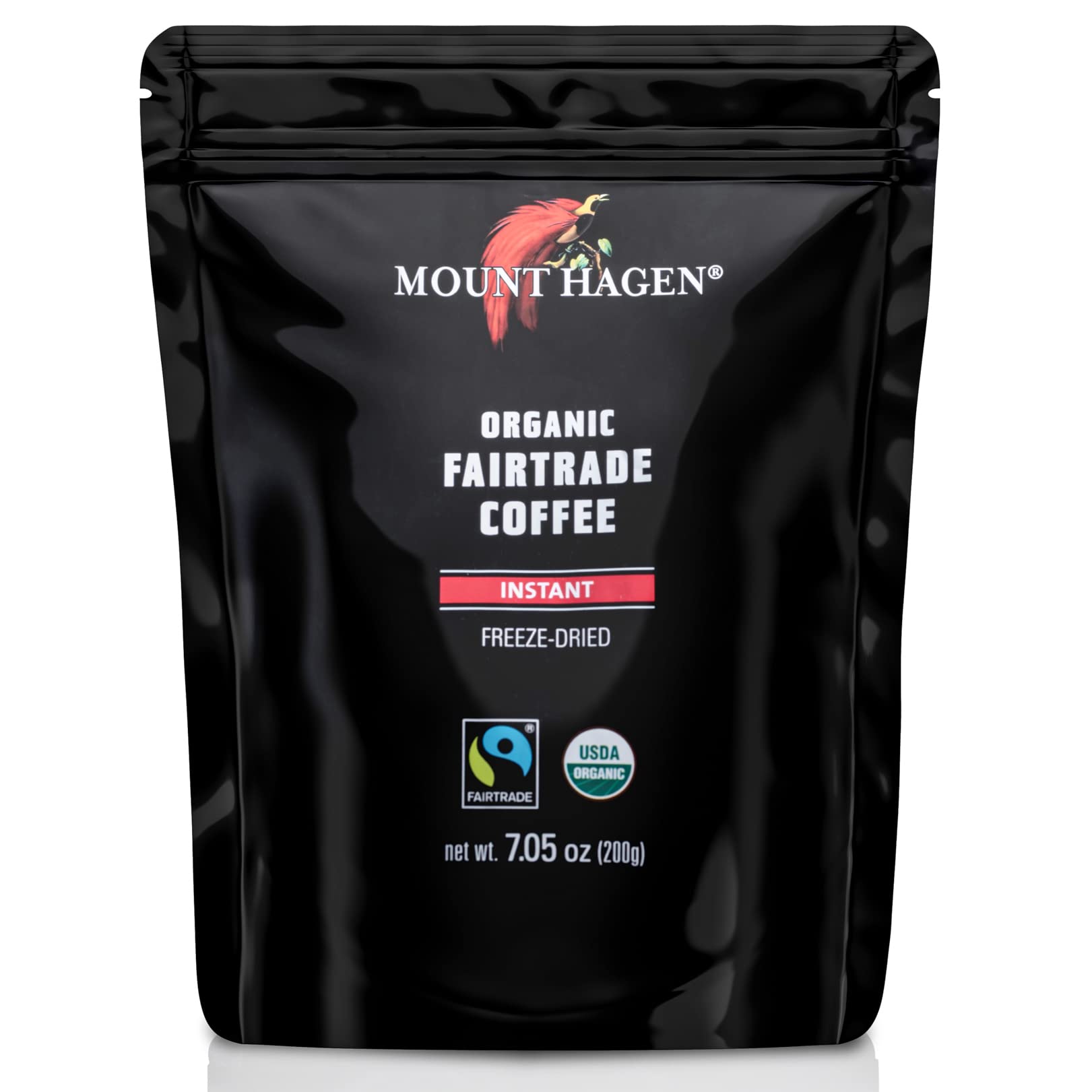 Mount Hagen 7.05oz Organic Freeze Dried Instant Coffee | Eco-friendly Instant Coffee, Medium Roast Arabica Beans | Organic, Fair-Trade, Freeze-Dried in Resealable Pouch Bag [7.05oz]