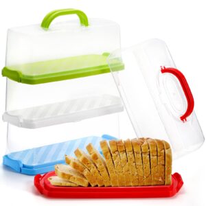 cedilis 4 pack portable bread box with clear lid, plastic loaf cakes storage container with handle, rectangular bread keeper for storing banana bread, pumpkin bread and quick breads, 4 color