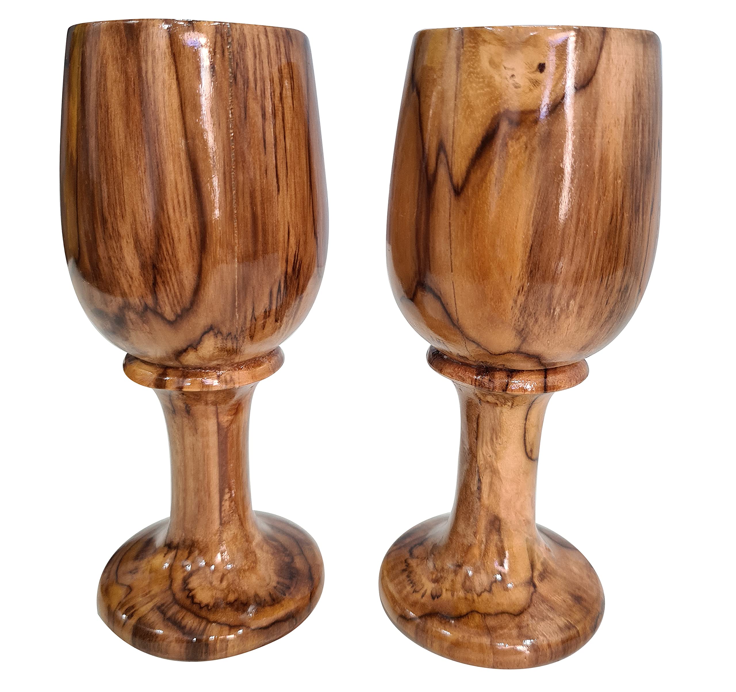 collectiblesBuy Handmade Rustic Dark Brown Wooden Wine Glass Vintage Wood Goblet Drinkware Cup Set of 2