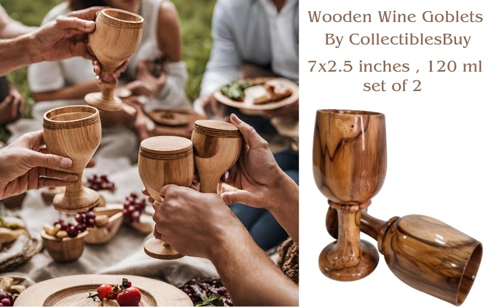 collectiblesBuy Handmade Rustic Dark Brown Wooden Wine Glass Vintage Wood Goblet Drinkware Cup Set of 2