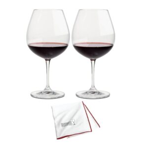 riedel vinum pinot noir glasses (set of 2) with large microfiber polishing cloth bundle (3 items)