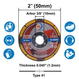 WA 20PACK - 2"x 0.045"x3/8" Thin Cutting Wheels Metal and Stainless Steel Cut Off Discs for Die Grinders or Mini Benchtop Chop Saws, 2-Inch x 1/25" x 3/8"