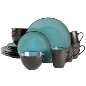 gibson soho lounge round reactive glaze stoneware dinnerware set, service for 4 (16pc), teal
