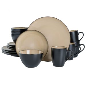 gibson soho lounge round reactive glaze stoneware dinnerware set, service for 4 (16pc), taupe