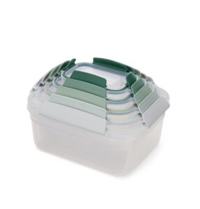 joseph joseph nest lock, 5 piece plastic food storage container set with lids, leak proof, airtight, space saving, kitchen storage - sage green