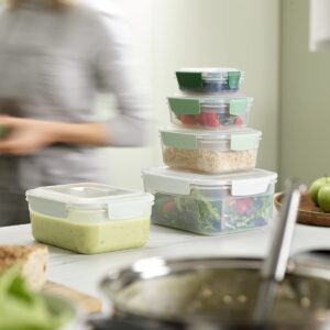 Joseph Joseph Nest Lock, 5 Piece Plastic Food Storage Container set with lids, Leak Proof, Airtight, Space Saving, Kitchen Storage - Sage Green