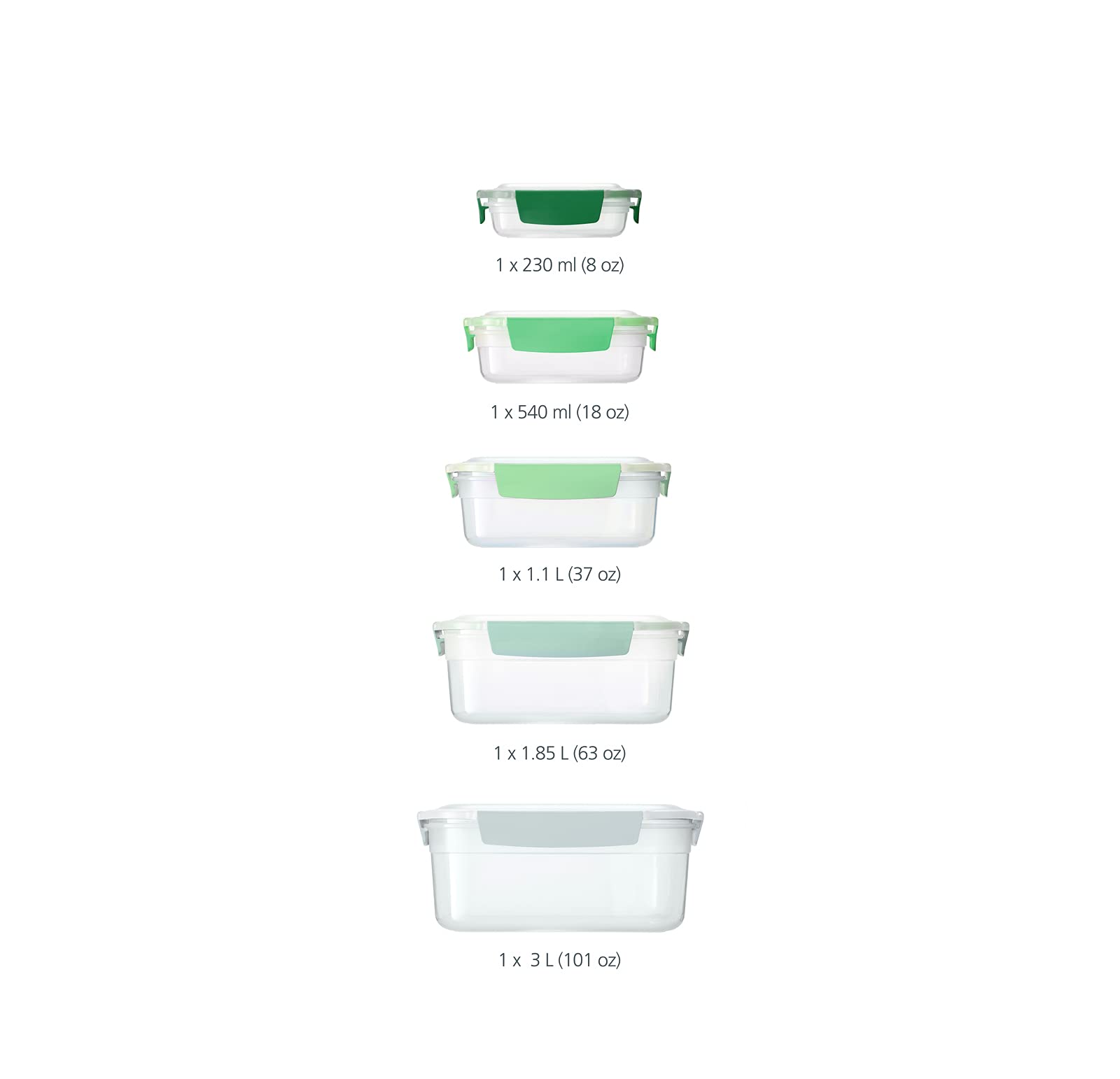 Joseph Joseph Nest Lock, 5 Piece Plastic Food Storage Container set with lids, Leak Proof, Airtight, Space Saving, Kitchen Storage - Sage Green