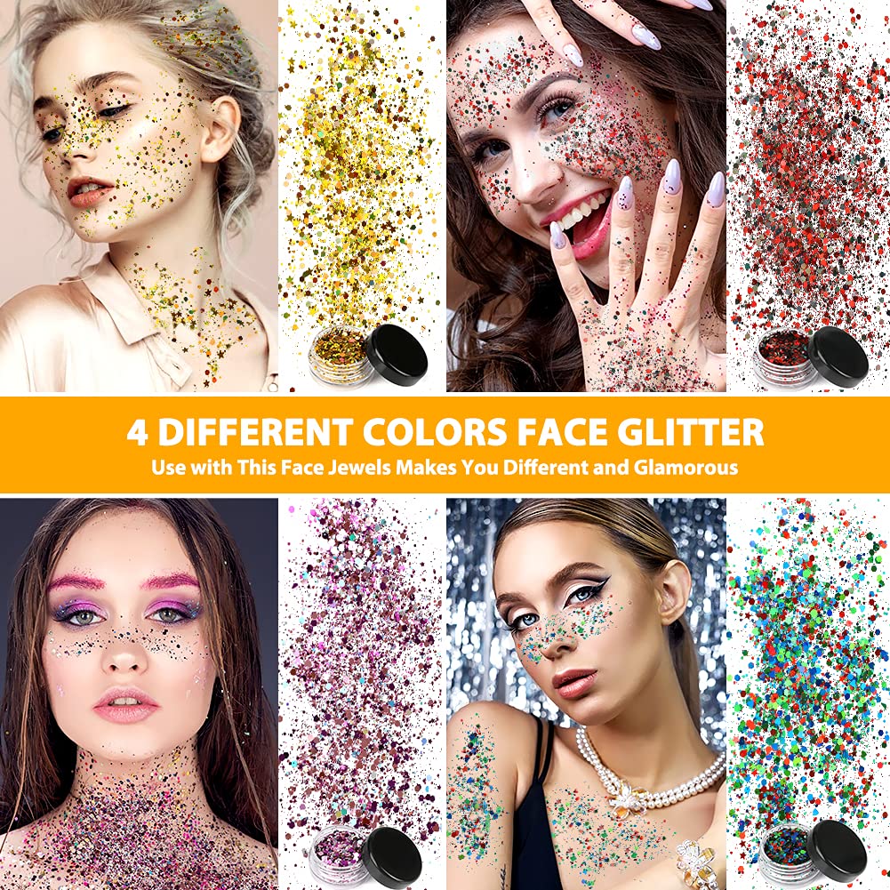 LINGSFIRE 10 Sets Face Jewels for Makeup, Mermaid Rhinestone Face Glitter with 4 Boxes Body Face Glitter Noctilucent Face Gems Jewels for Women Makeup Festival Carnival Party Face Stickers Decorations