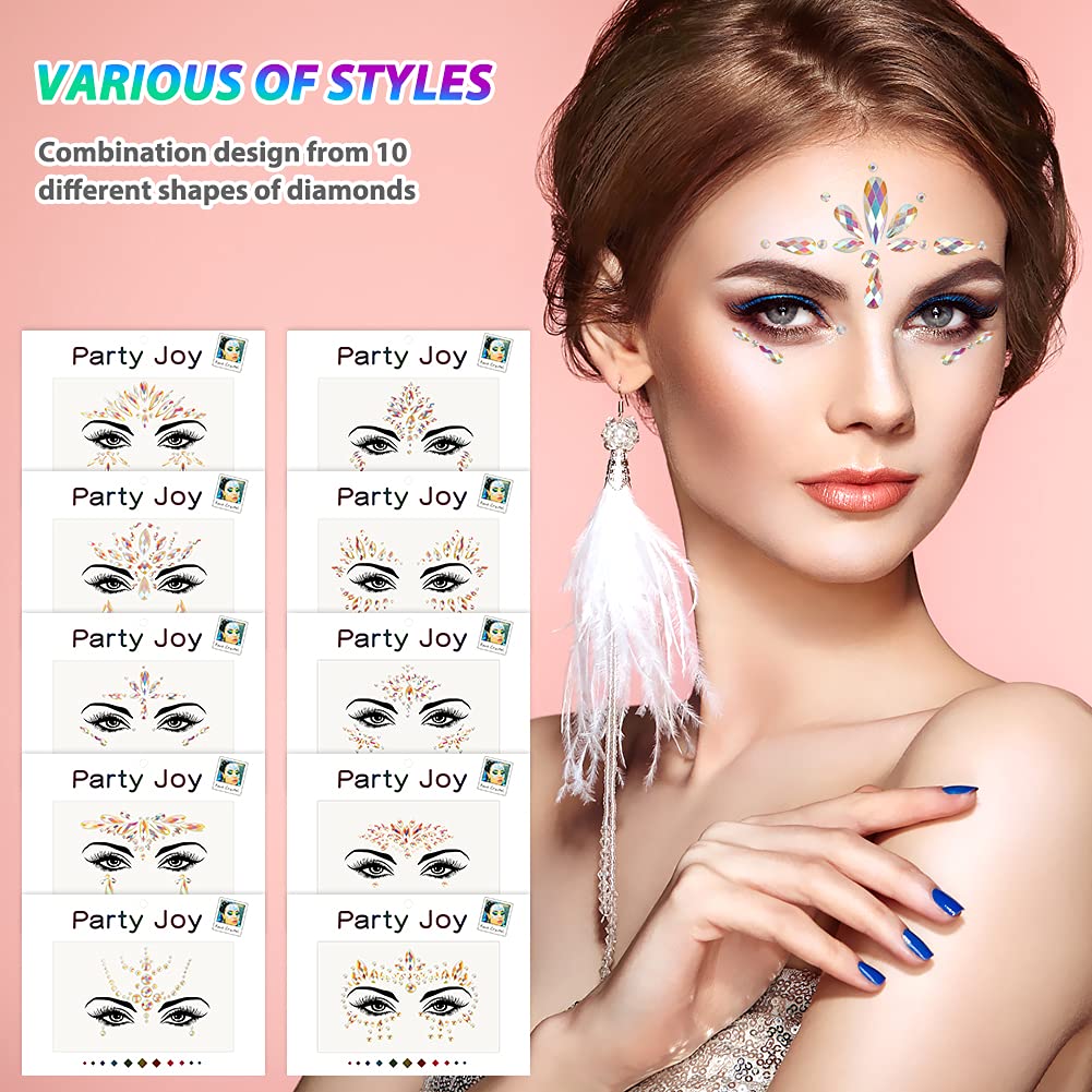 LINGSFIRE 10 Sets Face Jewels for Makeup, Mermaid Rhinestone Face Glitter with 4 Boxes Body Face Glitter Noctilucent Face Gems Jewels for Women Makeup Festival Carnival Party Face Stickers Decorations