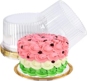 nplux 10 inch plastic cake carriers gold cake containers with lid and white cake boards, clear cupcake holder for 1-2 layer cheesecake, bundt cake pie bakery supplies (5 pack)