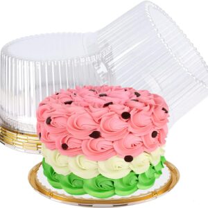 NPLUX 10 Inch Plastic Cake Carriers Gold Cake Containers with Lid and White Cake Boards, Clear Cupcake Holder for 1-2 Layer Cheesecake, Bundt Cake Pie Bakery Supplies (5 Pack)